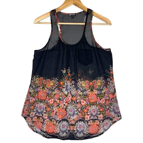 Y2K Lily White Floral Sheer Tank Top Women S Black Whimsigoth Feminine Boho Chic - Picture 8 of 8